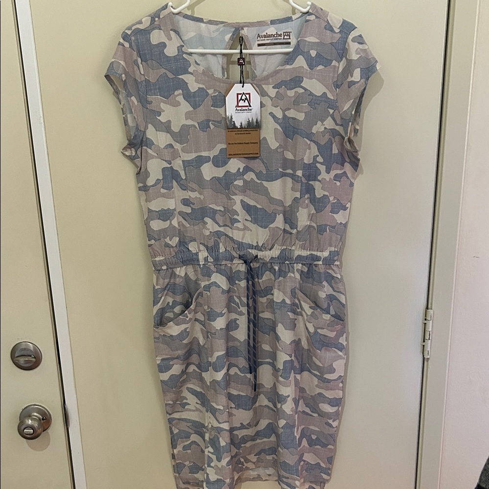Avalanche Camouflage Midi Dress in Blue and Cream